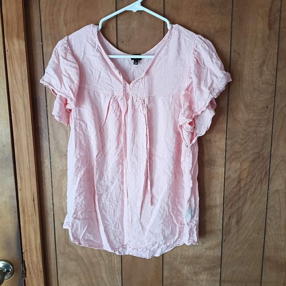 Lee Women’s Pink Cap Sleeve Blouse Size L Lightweight Casual Top